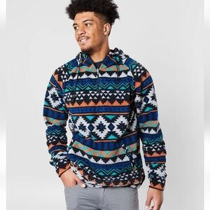 DEPART WEST Southwestern Polar Fleece Hoodie. Dark Navy. Size S